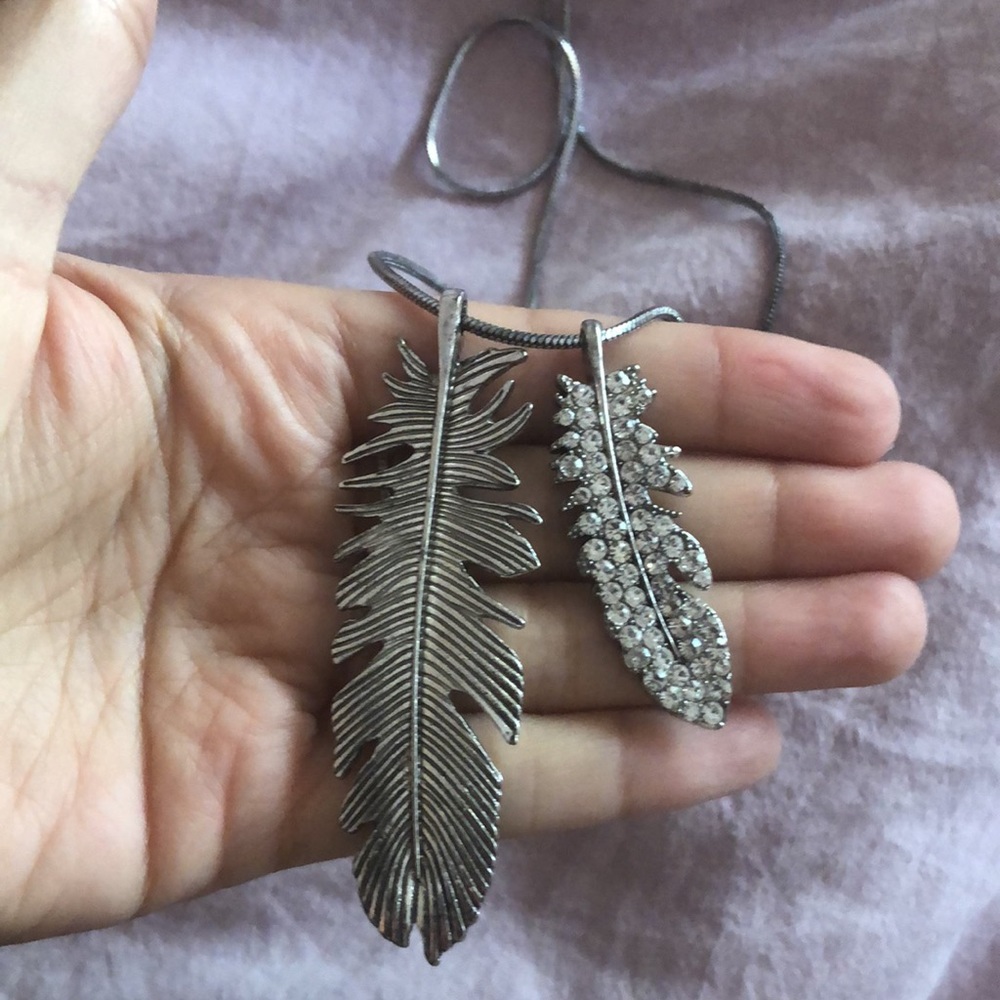 Double Leaf Necklace Rhinestone Embellishments - image 3